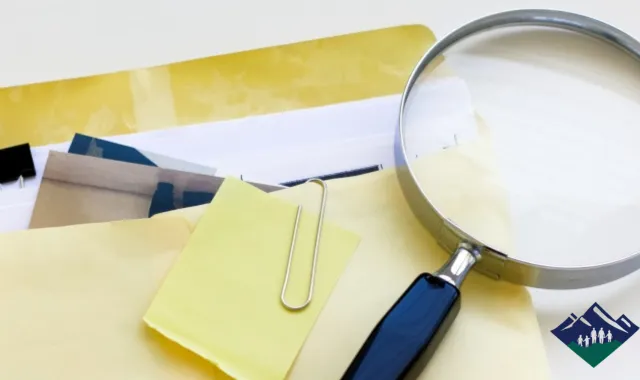 調査を連想させる虫眼鏡と書類